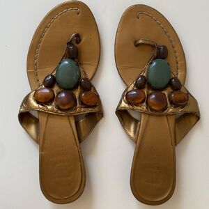 MIA Vintage Y2K Embellished Stone Dressy Gold and Brown Women's Sandals Size 8